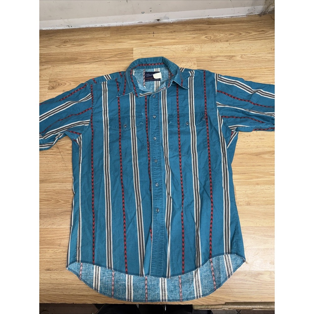 VINTAGE 90s WRANGLER Western Brushpopper Aztec Teal Short Sleeve Shirt Size XL